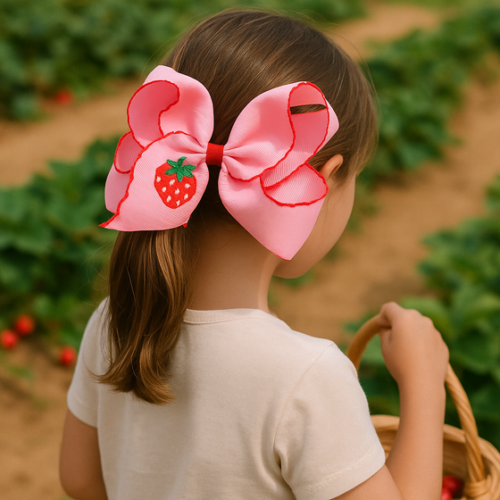 Moon stitch 5" embroidered hair bows w/2.25"Ribbon(approx.) 4pcs/$12.00