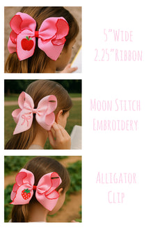  Moon stitch 5" embroidered hair bows w/2.25"Ribbon(approx.) 4pcs/$12.00