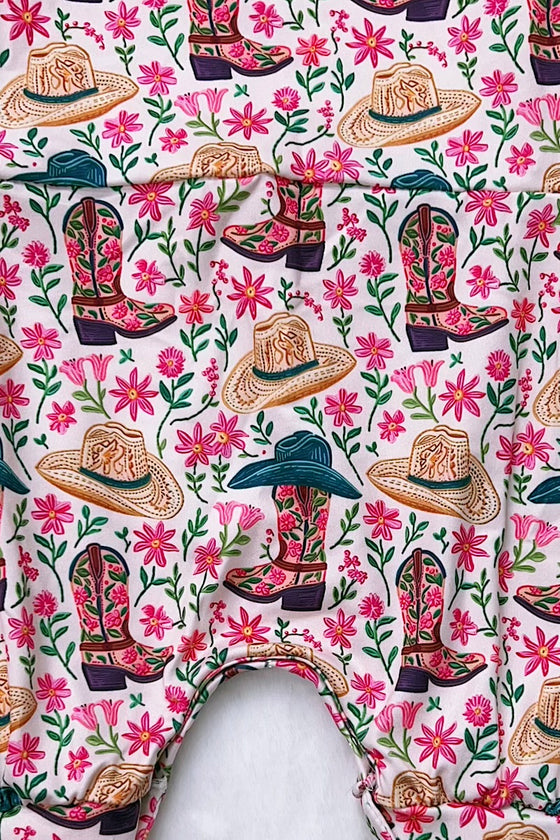 Cowgirl ditsy flower girls baby romper with snaps. SR030801-JEAN