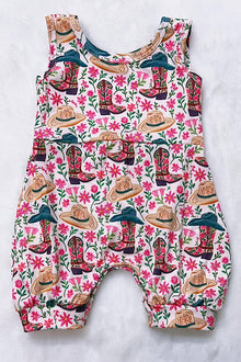  Cowgirl ditsy flower girls baby romper with snaps. SR030801-JEAN