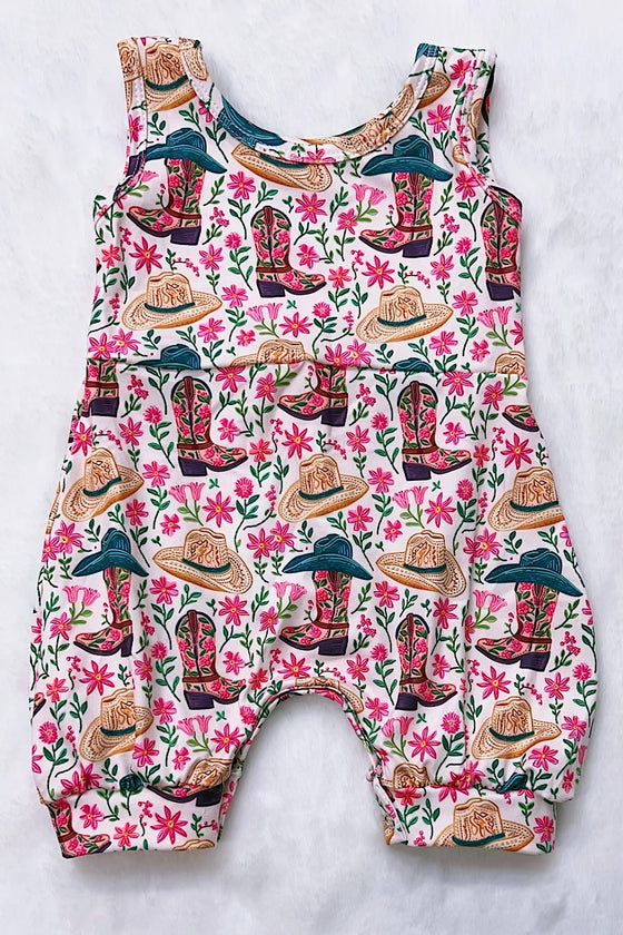 Cowgirl ditsy flower girls baby romper with snaps. SR030801-JEAN