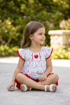Red apple applique floral tunic & red shorts. OFG60559 AMY