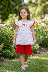 Red apple applique floral tunic & red shorts. OFG60559 AMY