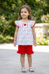 Red apple applique floral tunic & red shorts. OFG60559 AMY