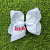 5" Embroidered America Needs Jesus on white hair bows. 4PCS/$12.00 BW-DSG-5095