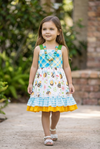 Plaid bee printed girls ruffle hem dress. DRG15134018 JEAN