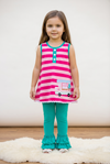 Lt.pink & fuchsia stripe printed tunic w/ embroidered ice cream truck & pants. OFG40126 SOL