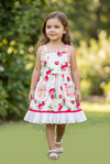 Strawberry printed dress with front pockets. DRG43761 AMY