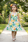 Lemon printed dress with lace detail & side pockets. DRG25154032 SOL