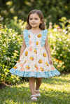 Bee & gingham printed girls dress with ruffle hem. DRG25114013 JEAN