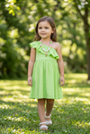 Lemon green cold shoulder dress. DRG20204008 AMY