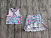 Blue fuchsia swirl printed top and skort. GSD013003 JEAN
