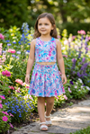 Blue fuchsia swirl printed top and skort. GSD013003 JEAN