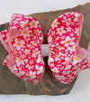 Floral printed on pink double layer hair bows. (4PCS/$10.00) BW-DSG-B12