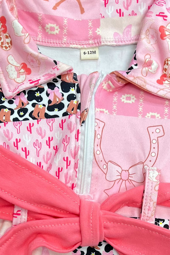 Pink western printed girls romper. SR031901-JEAN