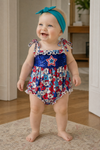Patriotic floral baby bodysuit with sequins star. RPG60741AMY