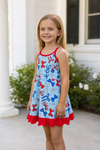 Lt. Blue w/ multi printed patriotic bow Hi-Performance dress w/scallop hem. GSD013014-JEAN