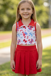 Patriotic printed bow crop top & skort. Hi-Performance material. GSD013006-AMY