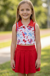 Patriotic printed bow crop top & skort. Hi-Performance material. GSD013006-AMY