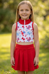 Patriotic printed bow crop top & skort. Hi-Performance material. GSD013006-AMY