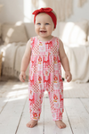 Strawberry coquette bow printed baby romper. SR013028- JEAN