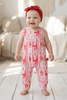 Strawberry coquette bow printed baby romper. SR013028- JEAN