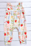 Ivory & blue, gingham strawberry printed baby romper. SR013029-AMY