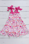 Flamingo printed girls dress with ruffle hem. GSD013023-SOL