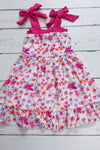 Flamingo printed girls dress with ruffle hem. GSD013023-SOL