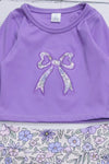 Floral bow applique long sleeve crop top and floral skort. GLD112001- AMY