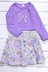 Floral bow applique long sleeve crop top and floral skort. GLD112001- AMY