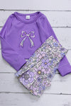 Floral bow applique long sleeve crop top and floral skort. GLD112001- AMY