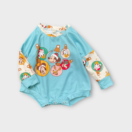 ❄️UNISEX/ CHARACTER PRINTED BABY ROMPER, CHRISTMAS ORNAMENT ROMPER. TT-2023 JEA