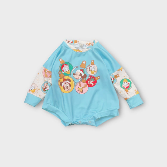 ❄️UNISEX/ CHARACTER PRINTED BABY ROMPER, CHRISTMAS ORNAMENT ROMPER. TT-2023 JEA