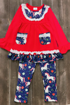 ❄️Unicorn on red tunic and navy leggings. CKTZ-012444
