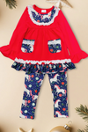 ❄️Unicorn on red tunic and navy leggings. CKTZ-012444