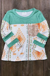 GIRLS SEQUINS AZTEC LONG SLEEVE SHIRT W/SEQUINS POCKET.  TPG651522035AMY