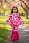Valentines-Heart printed girls tunic with ruffle trim & bell bottoms. OFG60189 AMY❤️