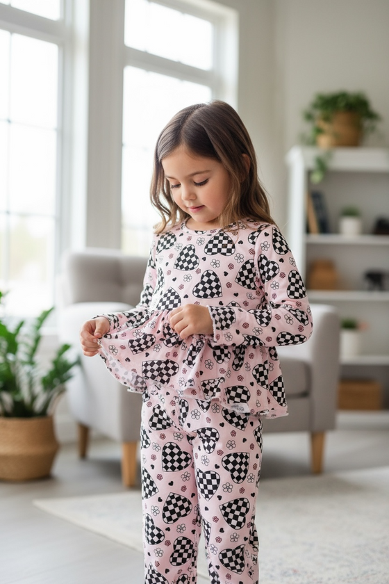 Checker heart printed girls tunic & pants. OFG60080 AMY