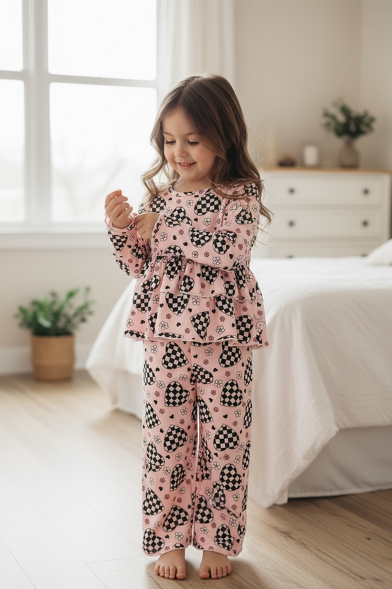 Checker heart printed girls tunic & pants. OFG60080 AMY