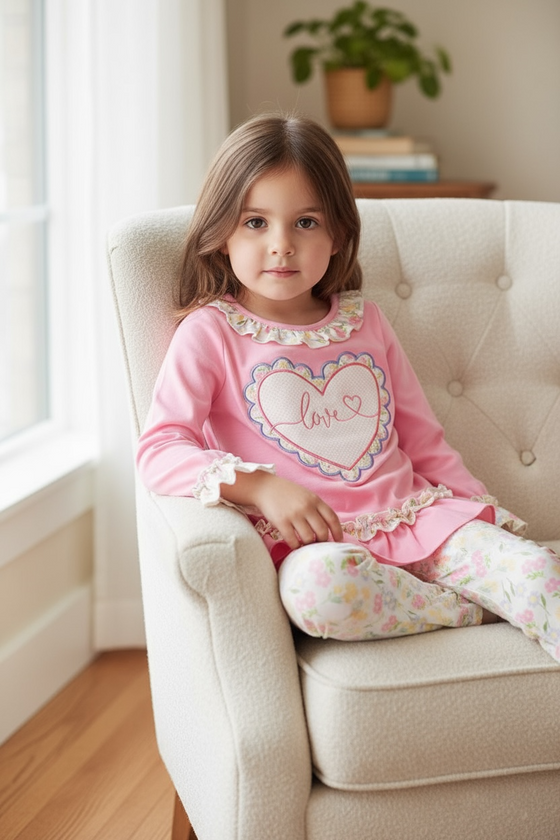 Love pink ruffle top & floral leggings. OFG60028 JEAN