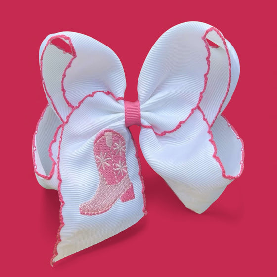 5.5" Embroidered western boot with moon stitch trim hair bows. 4pcs/$12.00