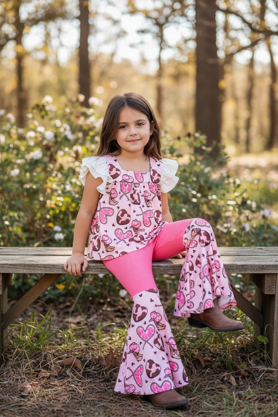 Western heart printed tunic & bell bottoms. OFG60079 AMYy