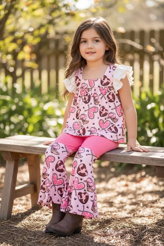 Western heart printed tunic & bell bottoms. OFG60079 AMYy