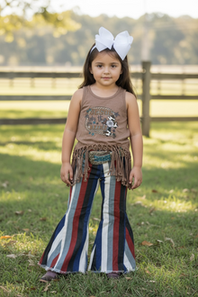  Multi-color stripe printed bootcut denim pants. PNG65153068-AMY