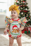 ❄️MERRY CHRISTMAS" CUTE DOG PRINTED ON BABY Cute baby bodysuit. WITH ANGEL SLEEVES. YAS-2022