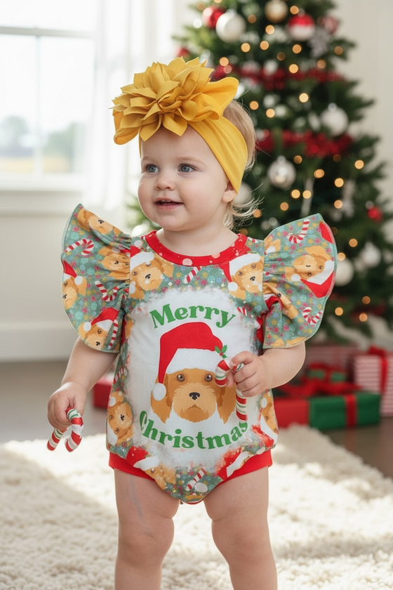 ❄️MERRY CHRISTMAS" CUTE DOG PRINTED ON BABY Cute baby bodysuit. WITH ANGEL SLEEVES. YAS-2022