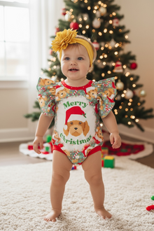  ❄️MERRY CHRISTMAS" CUTE DOG PRINTED ON BABY Cute baby bodysuit. WITH ANGEL SLEEVES. YAS-2022
