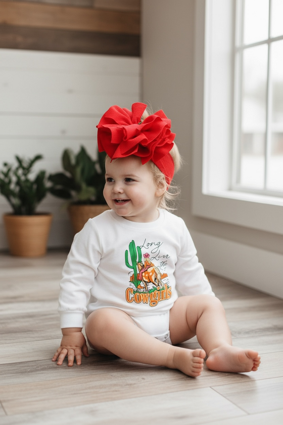 Long Live the cowgirls" Cowgirl printed white baby bodysuit. RPB65153012