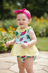 Hot summer printed baby bodysuits with plaid skirt. RPG25134041 JEAN